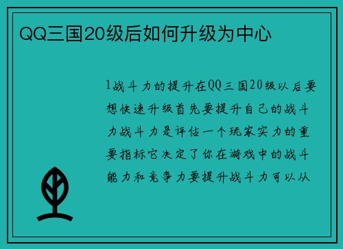 QQ三国20级后如何升级为中心